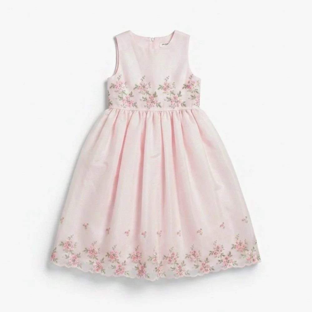 Bonnie Jean Pink Sleeveless Tulle Embroidered Floral Fit & Flare Dress 8 R497301